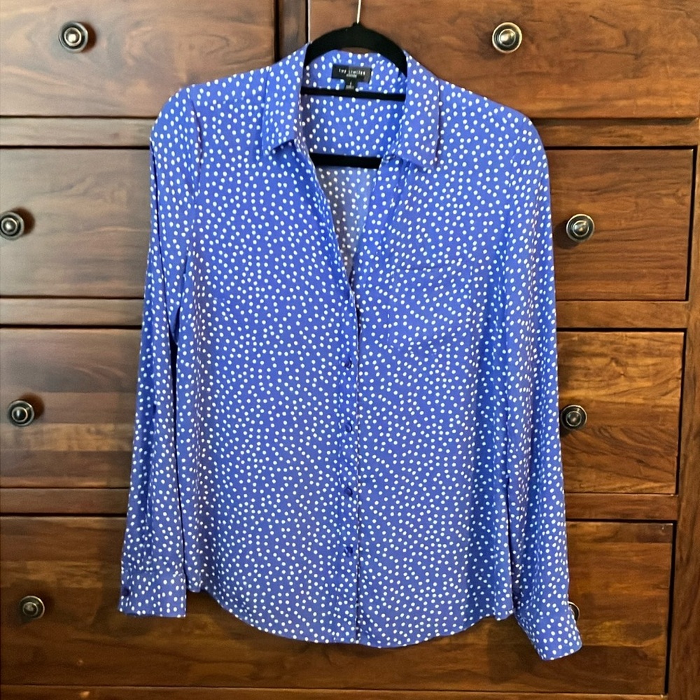 The Limited Ashton Blue White Polka Dot Womens Shirt